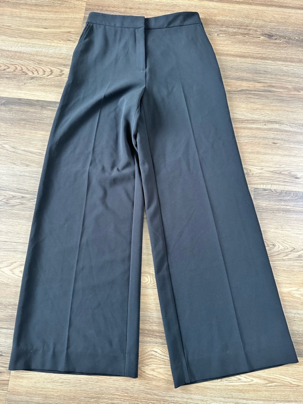 Nordstrom Wide-Leg Dress Pants Women 10 Black High Rise Flat Front Stretch Waist